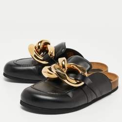 J.W.Anderson Black Leather Chain Link Flat Mules Size 43
