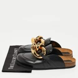 J.W.Anderson Black Leather Chain Link Flat Mules Size 43