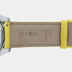 Pre Owned Jacob & Co Five Time Zone Quartz Diamond Mother of Pearl Dial Stainless Steel Men's Wristwatch 47 mm