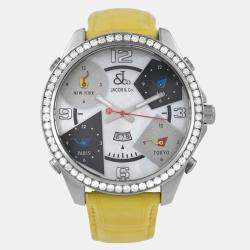 Pre Owned Jacob & Co Five Time Zone Quartz Diamond Mother of Pearl Dial Stainless Steel Men's Wristwatch 47 mm