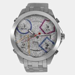 Pre Owned Jacob & Co Five Time Zone JC49SS Quartz Diamond Dial Stainless Steel Men's Wristwatch 47 mm