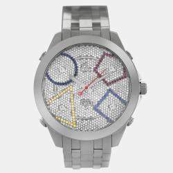 Pre Owned Jacob & Co Five Time Zone JC49SS Quartz Diamond Dial Stainless Steel Men's Wristwatch 47 mm
