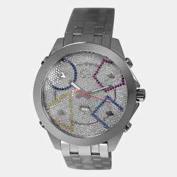 Pre Owned Jacob & Co Five Time Zone JC49SS Quartz Diamond Dial Stainless Steel Men's Wristwatch 47 mm