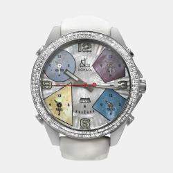 Pre Owned Jacob & Co Five Time Zone Quartz Mother of Pearl Dial Stainless Steel Men's Wristwatch 47 mm