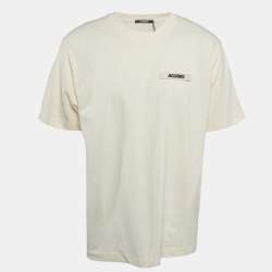Pre Owned Jacquemus Beige Cotton Crew Neck Gros Grain T-Shirt XL