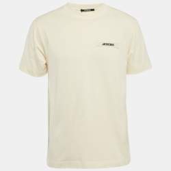 Pre Owned Jacquemus Beige Cotton Crew Neck Gros Grain T-Shirt M
