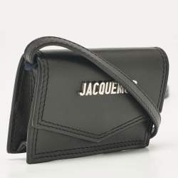 Pre Owned Jacquemus Black Leather Le Porte Azur Wallet Crossbody Bag
