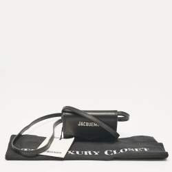 Pre Owned Jacquemus Black Leather Le Porte Azur Wallet Crossbody Bag