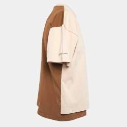 Pre Owned Jacquemus Beige/Brown Cotton Jersey Le Double Contrast Panel T-Shirt M