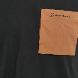 Pre Owned Jacquemus Black Velcro Pocket and Sleeve Detail Cotton Jersey T-Shirt S