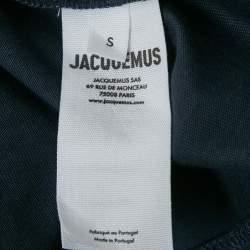 Pre Owned Jacquemus Navy Blue Logo Printed Cotton Crewneck T-Shirt S    