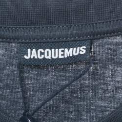Pre Owned Jacquemus Navy Blue Logo Printed Cotton Crewneck T-Shirt S    