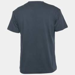 Pre Owned Jacquemus Navy Blue Logo Printed Cotton Crewneck T-Shirt S    