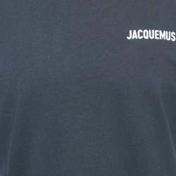 Pre Owned Jacquemus Navy Blue Logo Printed Cotton Crewneck T-Shirt S    