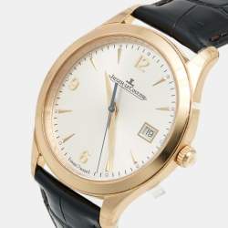 Jaeger-LeCoultre Silver 18K Rose Gold Alligator Leather Master Control Date 176.2.40.S Men's Wristwatch 39 mm