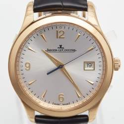 Jaeger-LeCoultre Silver 18K Rose Gold Alligator Leather Master Control Date 176.2.40.S Men's Wristwatch 39 mm