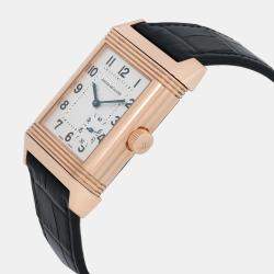 Pre Owned Jaeger LeCoultre Reverso 240.214 Manual Winding Silver Dial 18K Rose Gold Men's Wristwatch 29 mm