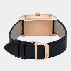 Pre Owned Jaeger LeCoultre Reverso 240.214 Manual Winding Silver Dial 18K Rose Gold Men's Wristwatch 29 mm