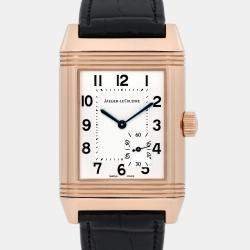 Pre Owned Jaeger LeCoultre Reverso 240.214 Manual Winding Silver Dial 18K Rose Gold Men's Wristwatch 29 mm