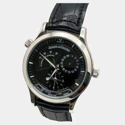 Pre Owned Jaeger-LeCoultre Master Geographic 142.8.92.S Automatic Black Dial Stainless Steel Men's Wristwatch 38 mm