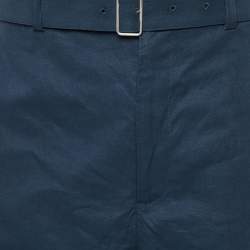 Pre Owned Jil Sander Marine Blue Coated Linen Wide Leg Belted Shorts M