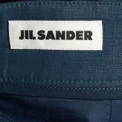 Pre Owned Jil Sander Marine Blue Coated Linen Wide Leg Belted Shorts M
