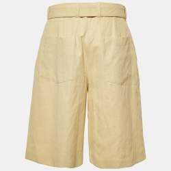 مملوكة مسبقًا Jil Sander Light Yellow Coated Linen Wide Leg Belted Shorts M