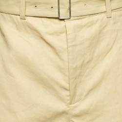 مملوكة مسبقًا Jil Sander Light Yellow Coated Linen Wide Leg Belted Shorts M