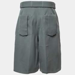 Pre Owned Jil Sander Celadon Green Wool Wide Leg Belted Shorts M