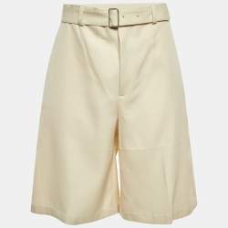 Pre Owned Jil Sander Cream Wool Belted Shorts M/Waist 34"