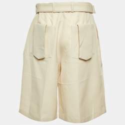 Pre Owned Jil Sander Cream Wool Belted Shorts M/Waist 34"