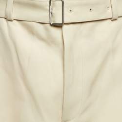 Pre Owned Jil Sander Cream Wool Belted Shorts M/Waist 34"
