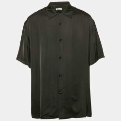Jil Sander Black Satin Button Front Half Sleeve Shirt XL