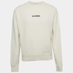 Pre Owned Jil Sander Beige Logo Print Cotton Crewneck Sweatshirt M