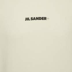 Pre Owned Jil Sander Beige Logo Print Cotton Crewneck Sweatshirt M