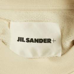 Pre Owned Jil Sander Beige Logo Print Cotton Crewneck Sweatshirt M