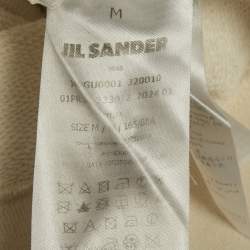 Pre Owned Jil Sander Beige Logo Print Cotton Crewneck Sweatshirt M