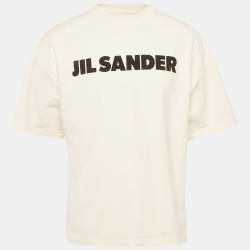 Pre Owned Jil Sander White Logo Print Jersey Crewneck T-Shirt M
