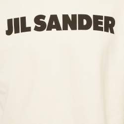Pre Owned Jil Sander White Logo Print Jersey Crewneck T-Shirt M