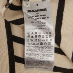 Pre Owned Jil Sander Cream/Black Striped Logo Patch Rib Knit T-Shirt M
