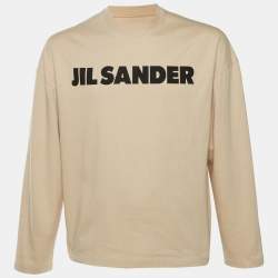 Pre Owned Jil Sander Beige Logo Print Cotton Long Sleeve T-Shirt XS
