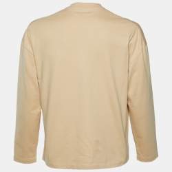 Pre Owned Jil Sander Beige Logo Print Cotton Long Sleeve T-Shirt XS