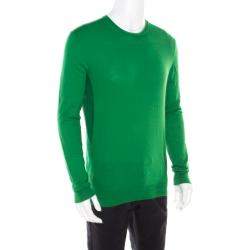 Pre Owned Jil Sander Parrot Green Rib Knit Long Sleeve Crew Neck Pullover L
