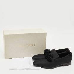 Pre Owned Jimmy Choo Black Fabric Foxley Tassel Loafers Size 46