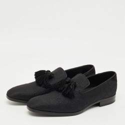 Pre Owned Jimmy Choo Black Fabric Foxley Tassel Loafers Size 46