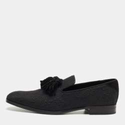 Pre Owned Jimmy Choo Black Fabric Foxley Tassel Loafers Size 46