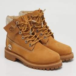 Pre Owned حذاء بوت كاحل جيمي تشو جلد نوّبك أسمر بحجم 40.5 مطعّم بالكريستال