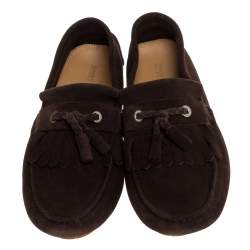 Jimmy Choo Brown Suede Eaton Tassel Fringe Loafers Size 43.5