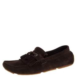 Jimmy Choo Brown Suede Eaton Tassel Fringe Loafers Size 43.5