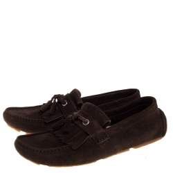 Jimmy Choo Brown Suede Eaton Tassel Fringe Loafers Size 43.5